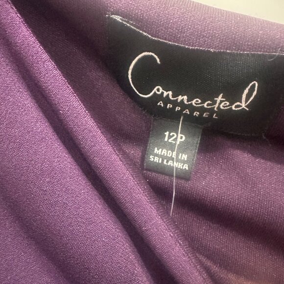 Connected Apparel Purple Draped Midi Dress With Sheer Flutter Sleeves Size 12 - Picture 3 of 4